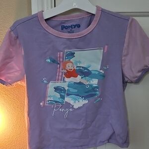Purple Short Sleeve Tee with Beach Graphic
